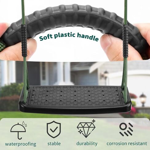 Plastic Swing Set Heavy Duty Replacement,with Adjustable Rope Non-Slip Hanging Tree Swing，Children's Swing Seat Accessories Indoor Outdoor Backyard Playground(Green in Kuwait