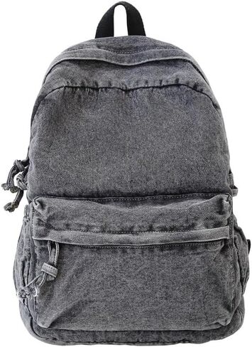 Vintage Denim Backpack Women Men - Cute Y2k Jeans Bookbag Preppy Fashion Travel Retro Rucksack Daypack Shoulder Bag (black) in Saudi Arabia