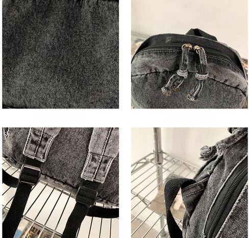 Vintage Denim Backpack Women Men - Cute Y2k Jeans Bookbag Preppy Fashion Travel Retro Rucksack Daypack Shoulder Bag (black) in Saudi Arabia