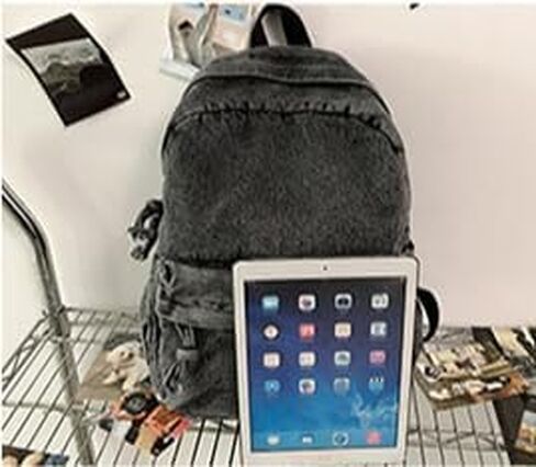 Vintage Denim Backpack Women Men - Cute Y2k Jeans Bookbag Preppy Fashion Travel Retro Rucksack Daypack Shoulder Bag (black) in Saudi Arabia