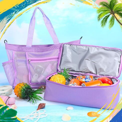 Abbylike Beach Bag with Cooler Mesh Beach Bags for Women with Zipper and Pockets for Pool Swim Travel Essentials(Black) in Saudi Arabia