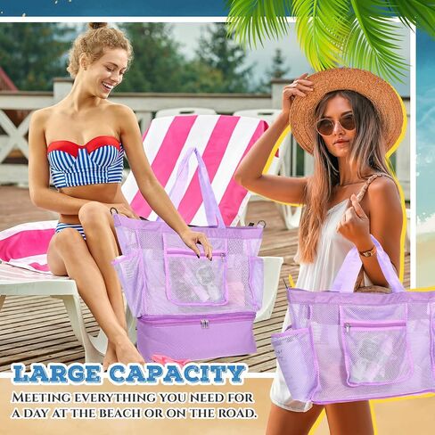 Abbylike Beach Bag with Cooler Mesh Beach Bags for Women with Zipper and Pockets for Pool Swim Travel Essentials(Black) in Saudi Arabia