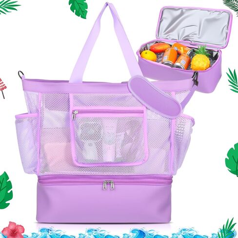 Abbylike Beach Bag with Cooler Mesh Beach Bags for Women with Zipper and Pockets for Pool Swim Travel Essentials(Black) in Saudi Arabia