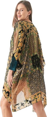 BohemyanRace Women's Coverups Burnt-Out Velvet Cardigan Casual Outfit Long Cover Up Velvet Kimono in Saudi Arabia