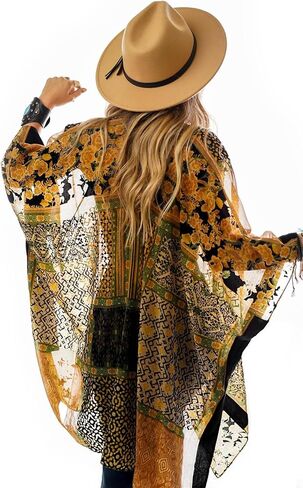 BohemyanRace Women's Coverups Burnt-Out Velvet Cardigan Casual Outfit Long Cover Up Velvet Kimono in Saudi Arabia