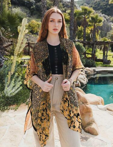 BohemyanRace Women's Coverups Burnt-Out Velvet Cardigan Casual Outfit Long Cover Up Velvet Kimono in Saudi Arabia