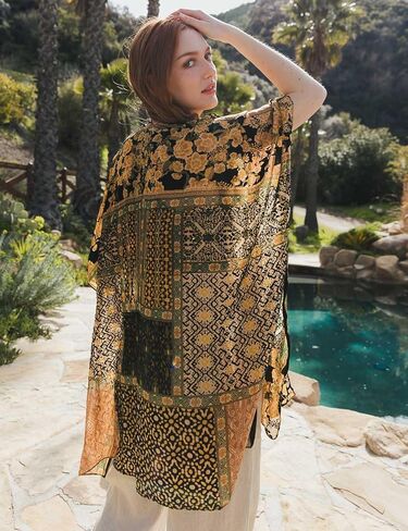 BohemyanRace Women's Coverups Burnt-Out Velvet Cardigan Casual Outfit Long Cover Up Velvet Kimono in Saudi Arabia