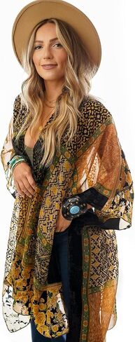 BohemyanRace Women's Coverups Burnt-Out Velvet Cardigan Casual Outfit Long Cover Up Velvet Kimono in Saudi Arabia