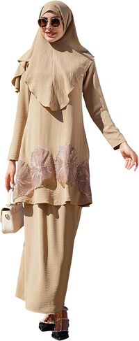 Odizli للسيدات الإسلامية المكونة من ثلاث قطع من الدانتيل طويل الأكمام أعلى Abaya وتنورة الكشكش مع الحجاب الإسلامي دبي Kaftan in Saudi Arabia
