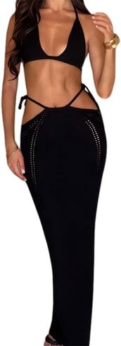 Women's Sexy Backless Slim 2 Piece Swimsuit Beach Bikini Dress Knitted Hollow Out Cover Up Set in Saudi Arabia