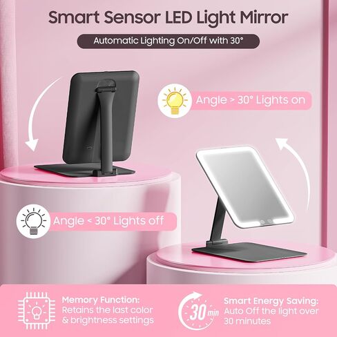 مرآة مكياج سفر قابلة للطي قابلة للطي مع الأضواء والتكبير 20x ، مرآة الغرور LED قابلة لإعادة الشحن مع حامل قابل للتعديل ، إضاءة قابلة للوقت 3 ألوان ، مرآة تجميلية محمولة ، وردي in Kuwait