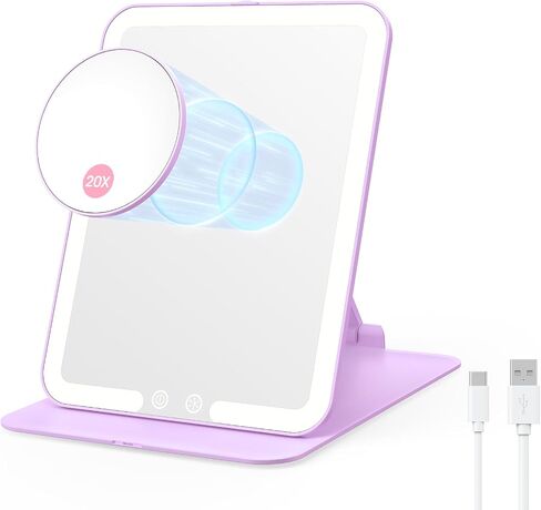 مرآة مكياج سفر قابلة للطي قابلة للطي مع الأضواء والتكبير 20x ، مرآة الغرور LED قابلة لإعادة الشحن مع حامل قابل للتعديل ، إضاءة قابلة للوقت 3 ألوان ، مرآة تجميلية محمولة ، وردي in Kuwait