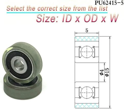 1pcs 3x15x4 مصغرة البولي يوريثان تشكل عجلة تحمل عجلة PU62315-4 OD 15mm PU المغلفة 3 * 15 * 4 بكرة مطاطية ناعمة بلاستيكية (PU69619-5 6x19x5mm) in Kuwait