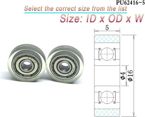 1pcs 3x15x4 مصغرة البولي يوريثان تشكل عجلة تحمل عجلة PU62315-4 OD 15mm PU المغلفة 3 * 15 * 4 بكرة مطاطية ناعمة بلاستيكية (PU69619-5 6x19x5mm) in Kuwait