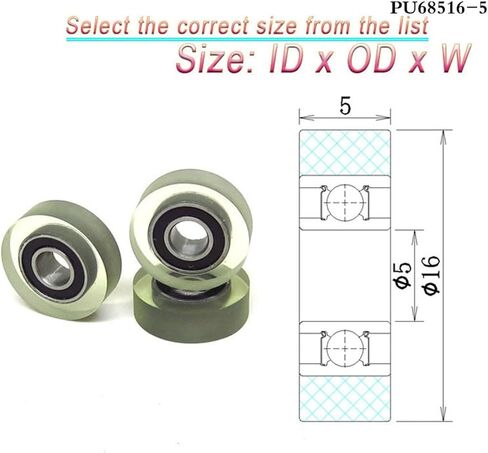 1pcs 3x15x4 مصغرة البولي يوريثان تشكل عجلة تحمل عجلة PU62315-4 OD 15mm PU المغلفة 3 * 15 * 4 بكرة مطاطية ناعمة بلاستيكية (PU69619-5 6x19x5mm) in Kuwait