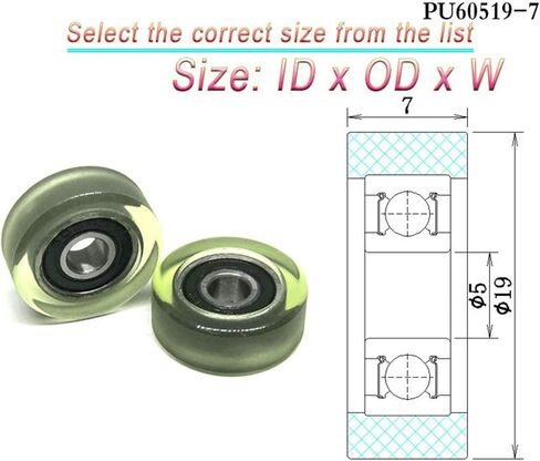 1pcs 3x15x4 مصغرة البولي يوريثان تشكل عجلة تحمل عجلة PU62315-4 OD 15mm PU المغلفة 3 * 15 * 4 بكرة مطاطية ناعمة بلاستيكية (PU69619-5 6x19x5mm) in Kuwait
