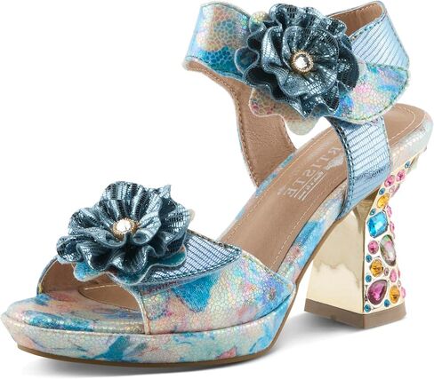 SPRING STEP L'Artiste Women's Smashing Leather Sandals - زهور مزخرفة فاخرة ، كعب جوهرة منحوت ، أحذية فن يمكن ارتداؤها in Saudi Arabia