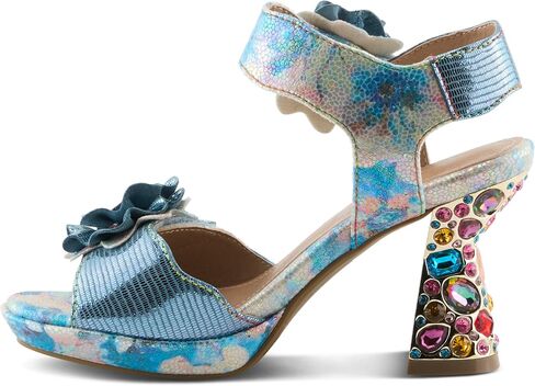 SPRING STEP L'Artiste Women's Smashing Leather Sandals - زهور مزخرفة فاخرة ، كعب جوهرة منحوت ، أحذية فن يمكن ارتداؤها in Saudi Arabia