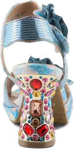 SPRING STEP L'Artiste Women's Smashing Leather Sandals - زهور مزخرفة فاخرة ، كعب جوهرة منحوت ، أحذية فن يمكن ارتداؤها in Saudi Arabia
