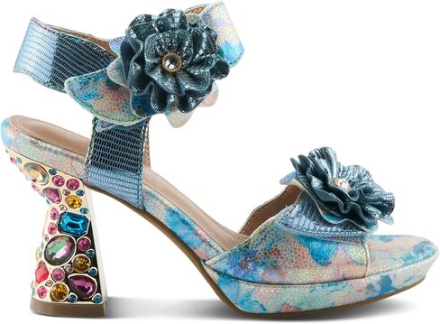SPRING STEP L'Artiste Women's Smashing Leather Sandals - زهور مزخرفة فاخرة ، كعب جوهرة منحوت ، أحذية فن يمكن ارتداؤها in Saudi Arabia