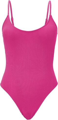 American Trends One Piece Swimsuit Women Ribbed Open Back Bathing Suit Swim Suits for Women 2024 Sexy Slimming Swimsuit Retro Black M in Saudi Arabia