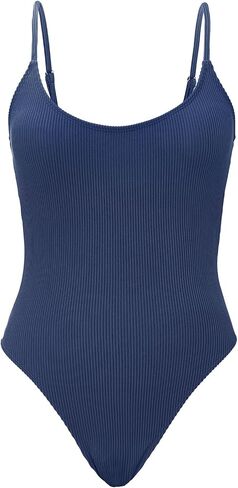 American Trends One Piece Swimsuit Women Ribbed Open Back Bathing Suit Swim Suits for Women 2024 Sexy Slimming Swimsuit Retro Black M in Saudi Arabia