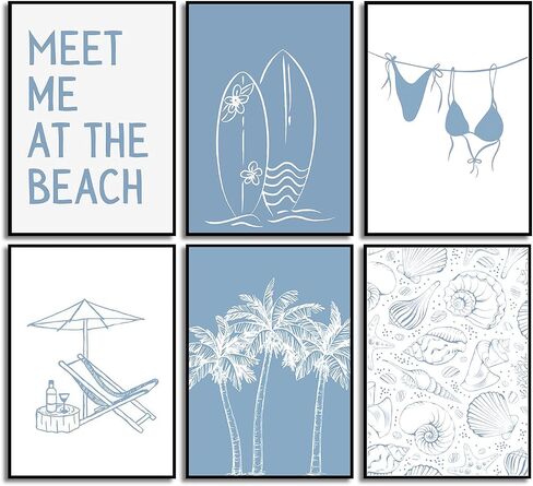 ZUGHRERF Coastal Granddaughter Wall Art Pink Shell Bikini Wall Decor Starfish Palm Tree Poster Prints Artwork Meet Me At The Beach Preppy Aesthetic for Girly Room Dorm Apartment Home Decor 8x10in in Saudi Arabia