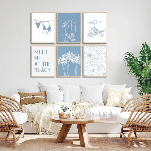 ZUGHRERF Coastal Granddaughter Wall Art Pink Shell Bikini Wall Decor Starfish Palm Tree Poster Prints Artwork Meet Me At The Beach Preppy Aesthetic for Girly Room Dorm Apartment Home Decor 8x10in in Saudi Arabia