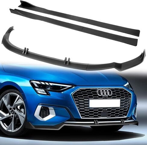 Q1-TECH, 9-Piece Front Bumper Lip & Side Skirt Extensions Diffuser Compatible with 2022-2024 Audi A3 / A3 Quattro Sedan Only, Front Lip Spoiler Air Chin Splitter ABS 2023 (Painted Black) in Saudi Arabia