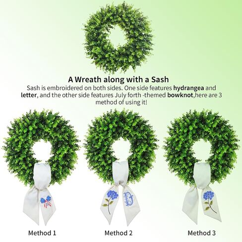 Boxwood Wreaths for Front Door Spring Summer Wreaths Farmhouse Door Hanger,Last Name Year Round Porch Decor, 20 inch Wreath with Personalized Monagram sash Embroidered -20 inch (D) in Kuwait