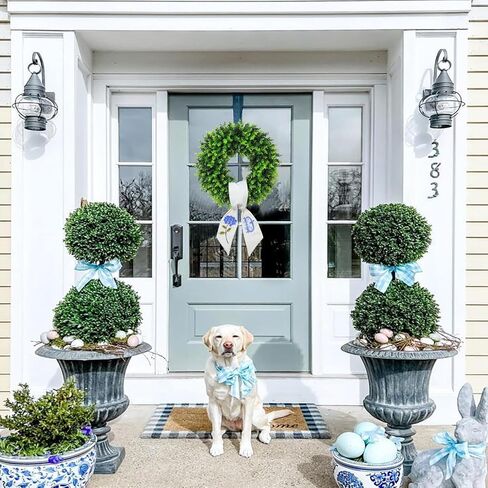 Boxwood Wreaths for Front Door Spring Summer Wreaths Farmhouse Door Hanger,Last Name Year Round Porch Decor, 20 inch Wreath with Personalized Monagram sash Embroidered -20 inch (D) in Kuwait