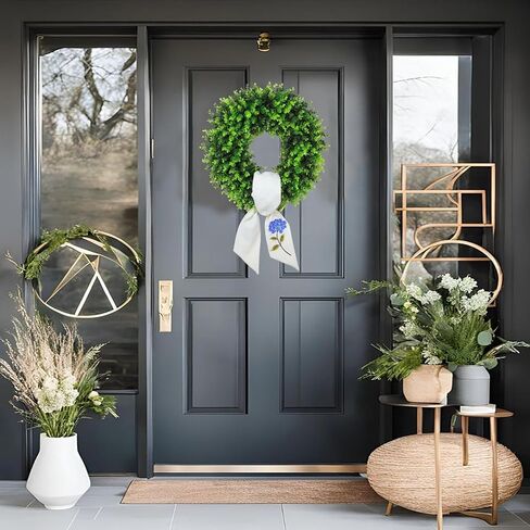 Boxwood Wreaths for Front Door Spring Summer Wreaths Farmhouse Door Hanger,Last Name Year Round Porch Decor, 20 inch Wreath with Personalized Monagram sash Embroidered -20 inch (D) in Kuwait