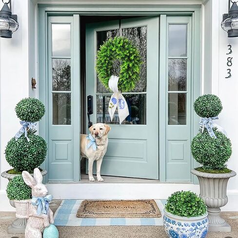 Boxwood Wreaths for Front Door Spring Summer Wreaths Farmhouse Door Hanger,Last Name Year Round Porch Decor, 20 inch Wreath with Personalized Monagram sash Embroidered -20 inch (D) in Kuwait