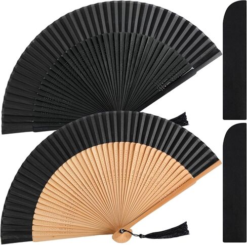2 Pack Held Fan for Women Foldable Chinese Japanese Bamboo Silk Folding Handheld Fan with Tassel for Wedding, Church, Dancing, Party, Decoration, Gifts(Classic Color) in Saudi Arabia