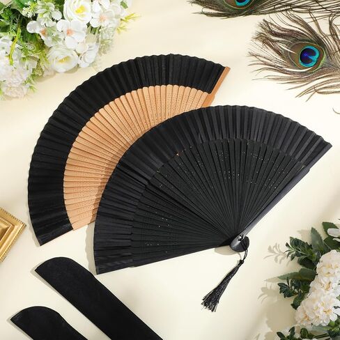 2 Pack Held Fan for Women Foldable Chinese Japanese Bamboo Silk Folding Handheld Fan with Tassel for Wedding, Church, Dancing, Party, Decoration, Gifts(Classic Color) in Saudi Arabia