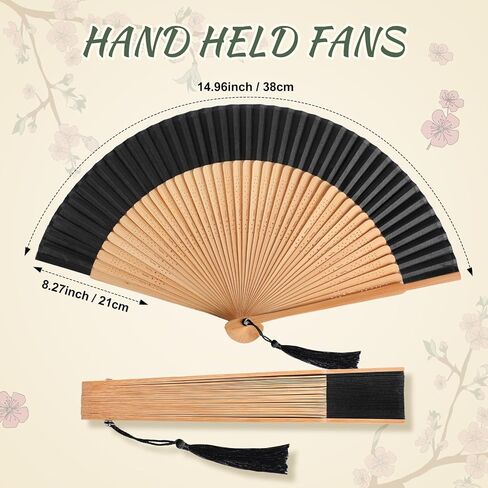 2 Pack Held Fan for Women Foldable Chinese Japanese Bamboo Silk Folding Handheld Fan with Tassel for Wedding, Church, Dancing, Party, Decoration, Gifts(Classic Color) in Saudi Arabia