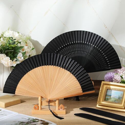 2 Pack Held Fan for Women Foldable Chinese Japanese Bamboo Silk Folding Handheld Fan with Tassel for Wedding, Church, Dancing, Party, Decoration, Gifts(Classic Color) in Saudi Arabia