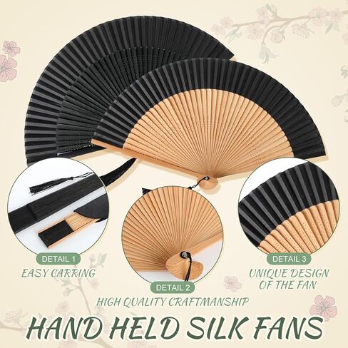 2 Pack Held Fan for Women Foldable Chinese Japanese Bamboo Silk Folding Handheld Fan with Tassel for Wedding, Church, Dancing, Party, Decoration, Gifts(Classic Color) in Saudi Arabia