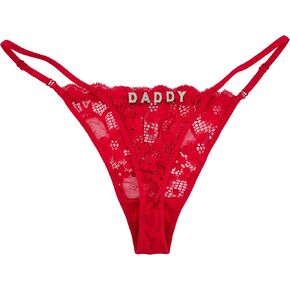 Custom Thong Ruffled T-Back G-String Women's Personalized Lace Underwear with Hand-Sewn Rhinestone Text in Saudi Arabia
