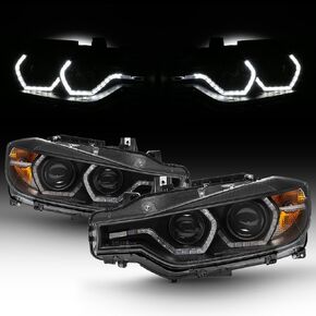 AKKON - For BMW F30 3-Series 4 Doors Sedan Black Bezel Factory Halogen Type Dual U-Halo Ring LED Projector Headlights in Kuwait