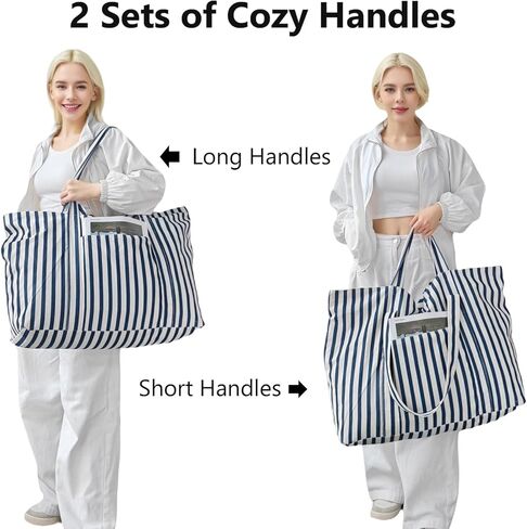 حقيبة شاطئية كبيرة كبيرة للنساء ، وبيغ ويكنسندر مع سحاب وجيب لرحلة ليلية ، نسيج كولدووي قابل للغسل in Kuwait