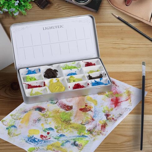 Travel Watercolor Palette,Portable Ceramic Palette with 14 Well,Metal Paint Box with Porcelain Palette(Blak Box) in Kuwait