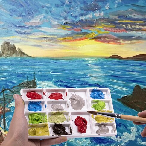 Travel Watercolor Palette,Portable Ceramic Palette with 14 Well,Metal Paint Box with Porcelain Palette(Blak Box) in Kuwait