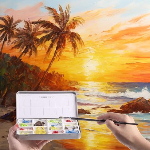 Travel Watercolor Palette,Portable Ceramic Palette with 14 Well,Metal Paint Box with Porcelain Palette(Blak Box) in Kuwait