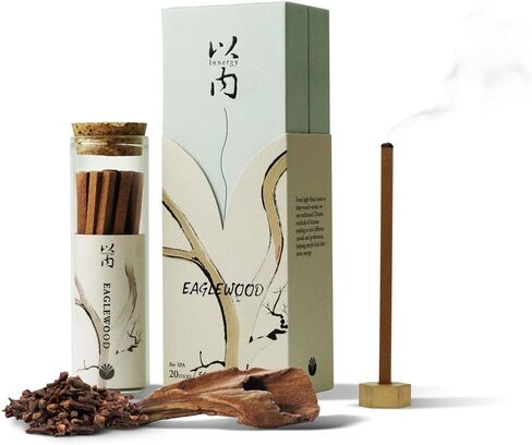 Deep Sleep & Relaxation – Innergy Agarwood Square Incense Sticks, 100% Natural Eaglewood Blend, 50-Min Burn, Eco Glass Tube with Multi-Function Holder, 20 Sticks in Saudi Arabia