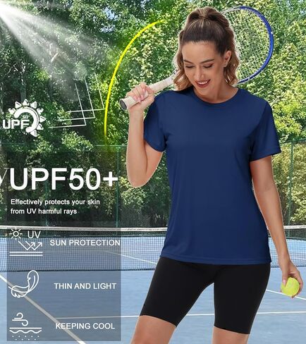 NEYOUQE Womens Short Sleeve Tee Shirts UPF 50+ Outdoor Sun Protection Quick Dry Athletic Running Workout Rash Guard Tops in Kuwait