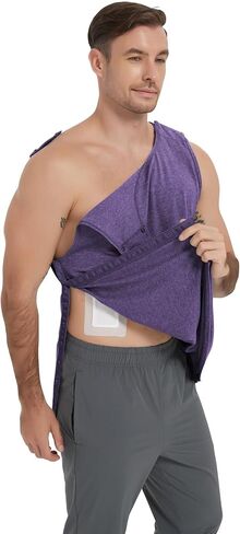 Cotton Men's Post Shoulder Surgery Tank Top Clothes After Rotator Cuff Surgery Chemo Port Access Shirt with Snaps in Kuwait