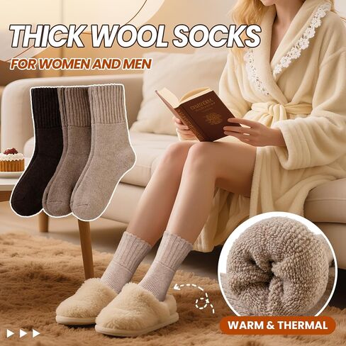 Eyean Merino Wool Socks Thermal Winter Ski Warm Thick Cozy Boot Hiking Socks for Women Men 3 Pairs in Kuwait