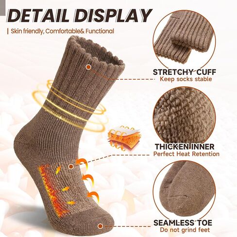 Eyean Merino Wool Socks Thermal Winter Ski Warm Thick Cozy Boot Hiking Socks for Women Men 3 Pairs in Kuwait