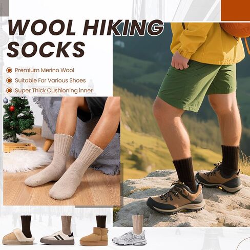 Eyean Merino Wool Socks Thermal Winter Ski Warm Thick Cozy Boot Hiking Socks for Women Men 3 Pairs in Kuwait